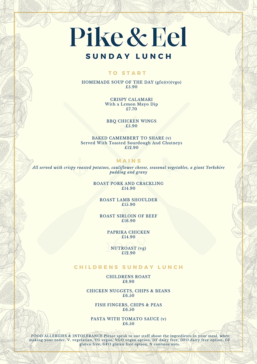 Sunday Lunch Menu - 20220107